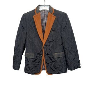 Tallia Boys Quilted Black Blazer Jacket Mixed Media Corduroy Plaid Wool Size 10R
